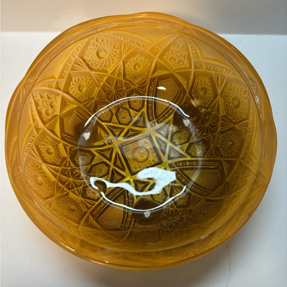 Vintage Jeanette Glass Bowl Marigold Carnival Glass